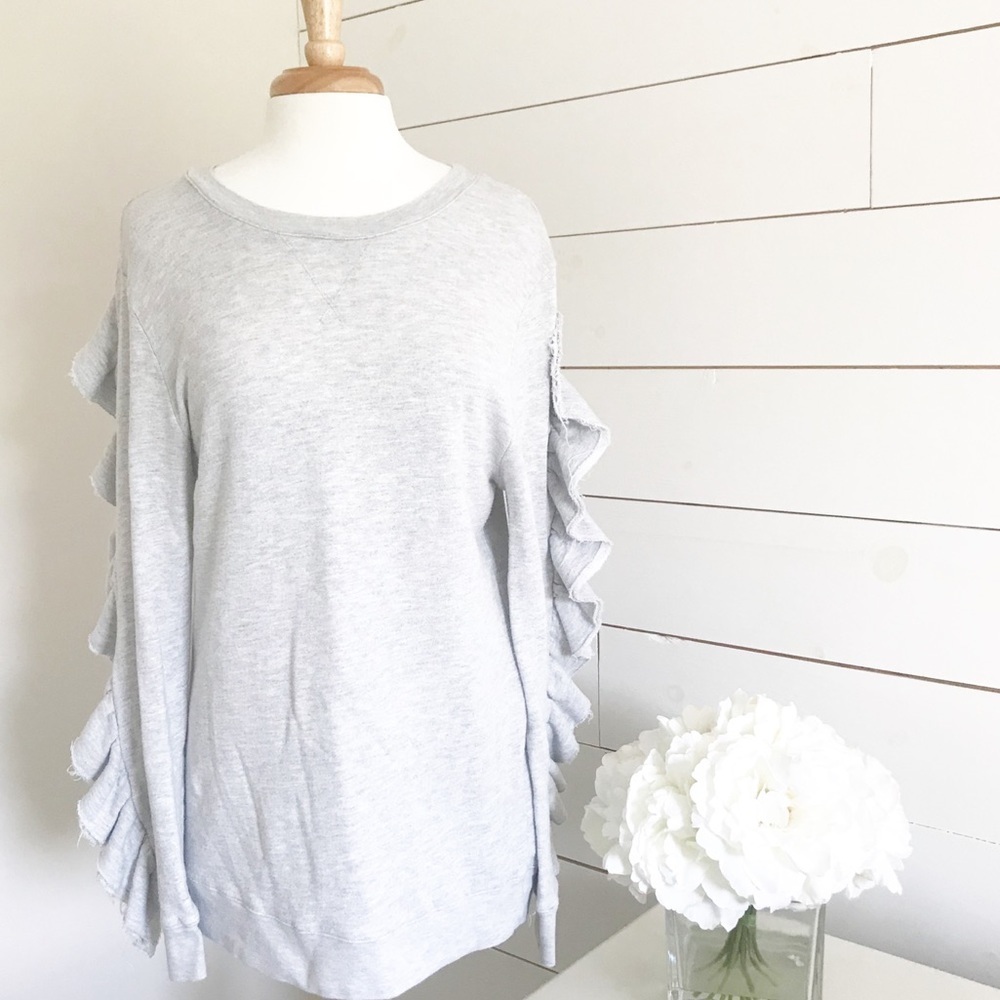 Hinge • Grey Ruffle Sleeve Sweatshirt